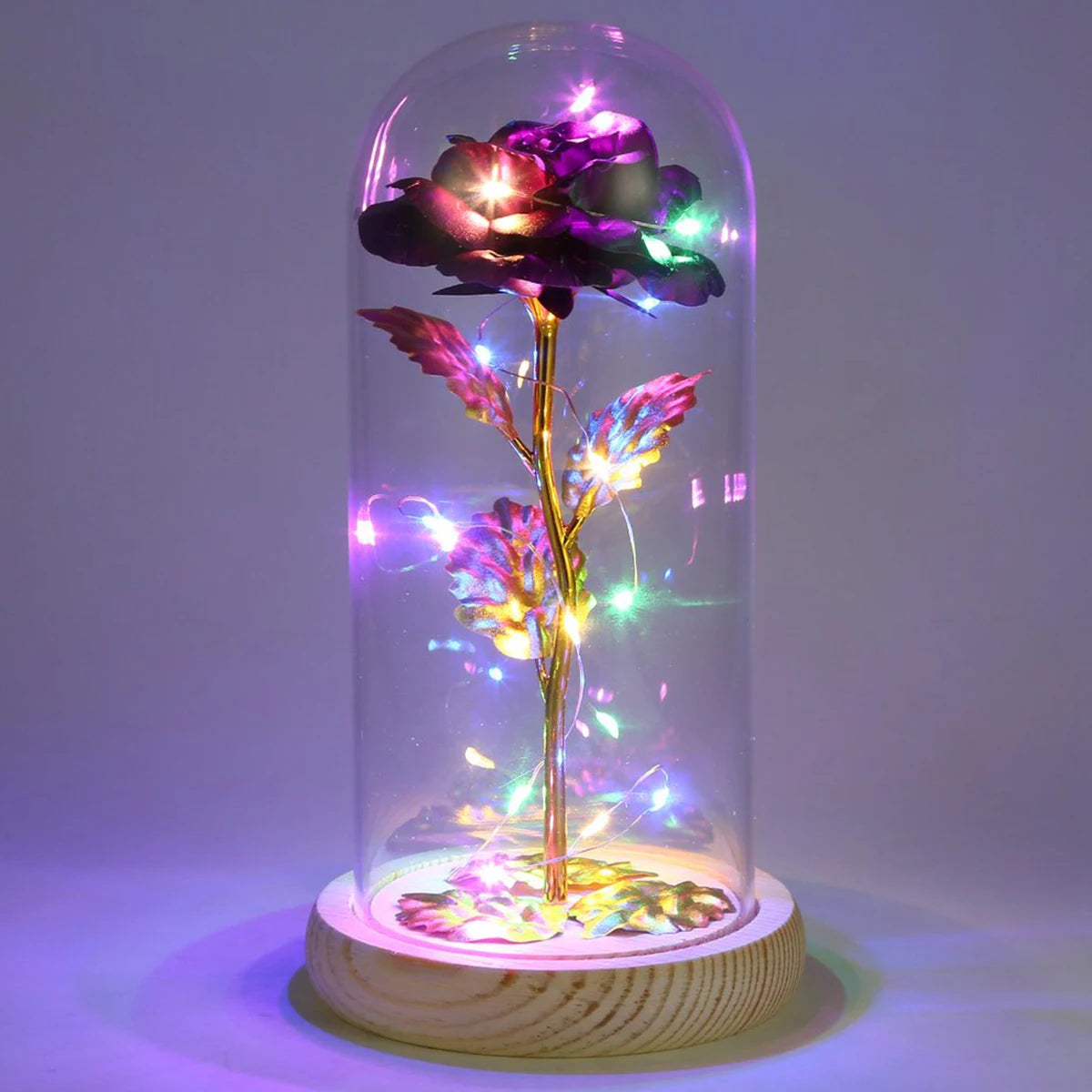 Rose Galaxy en Verre avec Lumière LED