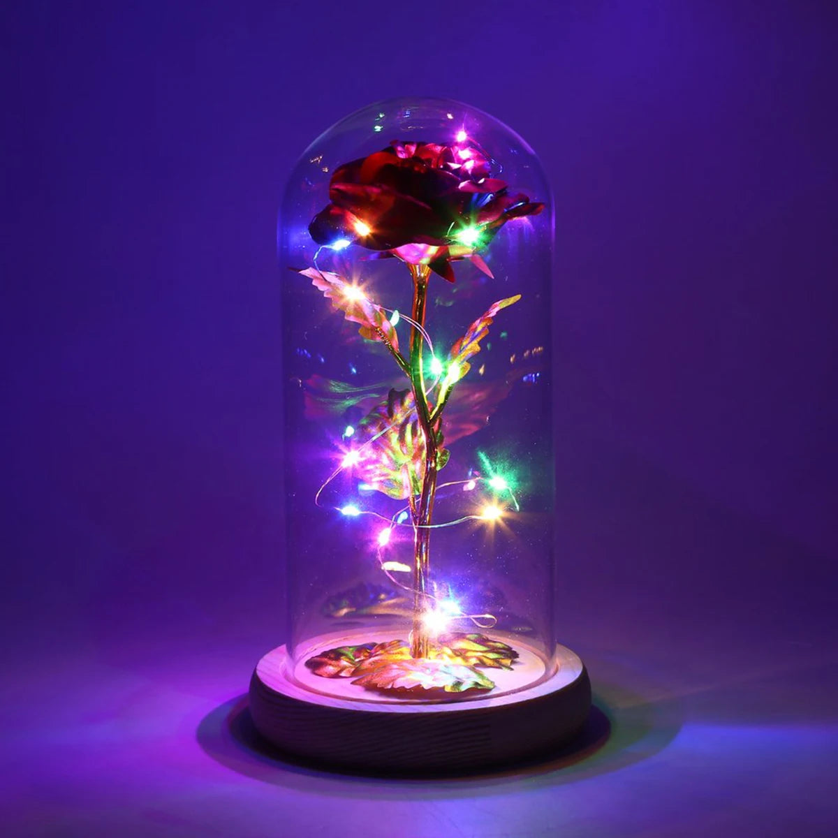 Rose Galaxy en Verre avec Lumière LED