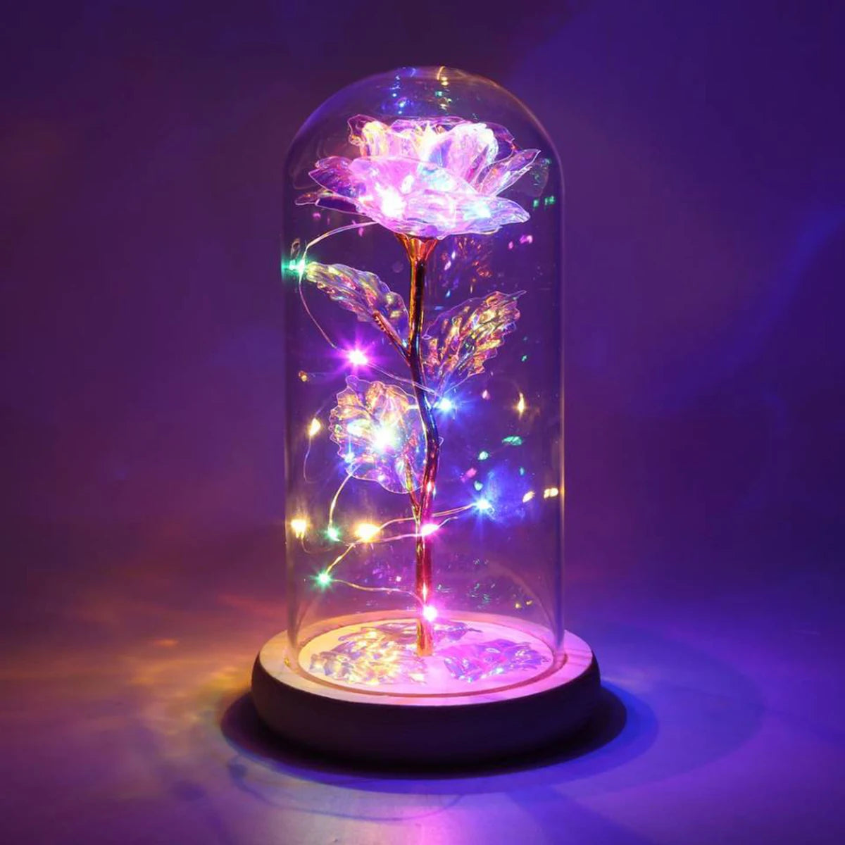 Rose Galaxy en Verre avec Lumière LED